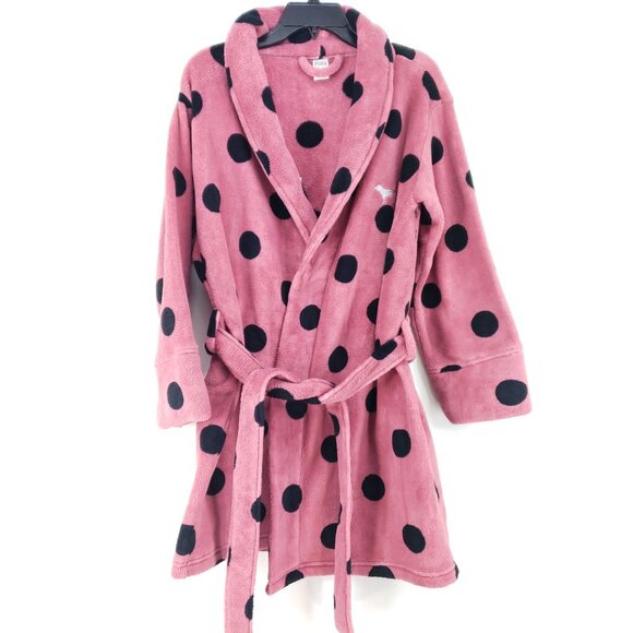 PINK Victoria's Secret Other - Victoria Secret Pink Fleece Robe Women's Size XSmall Pink Black Dot